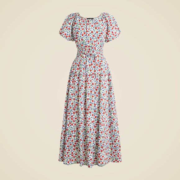 J.Crew Elena Puff-Sleeve Dress Floral Crepe de Chine MP Medium Petite A-Line - Picture 1 of 8